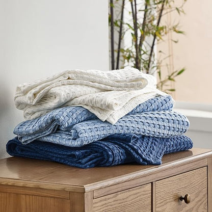 Bedsure Cooling Cotton Waffle King Size Blanket - Lightweight Breathable Spring Blanket of Rayon Derived from Bamboo for Hot Sleepers, Luxury Throws for Bed, Couch and Sofa, Ivory, 104x90 Inches