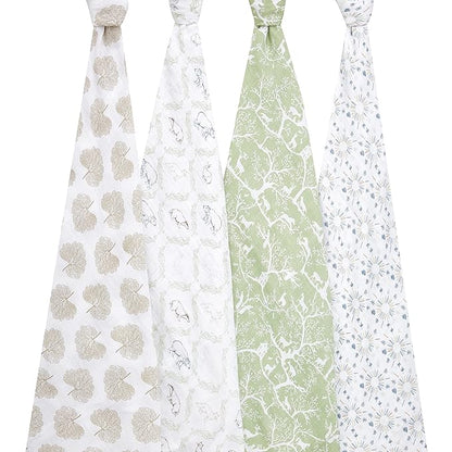 aden + anais Essentials Muslin Swaddle Blankets for Baby Girls and Boys, Newborn Receiving Blanket for Swaddling, 100% Cotton Baby Swaddle Wrap, 4 Pack, Harmony