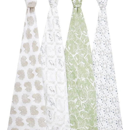 aden + anais Essentials Muslin Swaddle Blankets for Baby Girls and Boys, Newborn Receiving Blanket for Swaddling, 100% Cotton Baby Swaddle Wrap, 4 Pack, Harmony