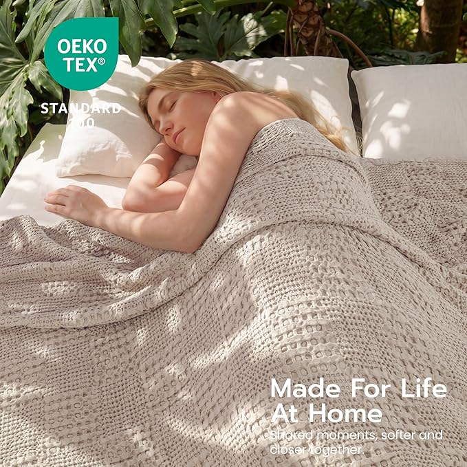 Joiedomi Cooling Waffle Blanket - Turkish Cotton Twin XL Size Soft Beige Blanket, Summer Breathable of Rayon Derived from Bamboo for Hot Sleepers, Luxuries Throw for Bed, Couch and Sofa, 66x90 Inches