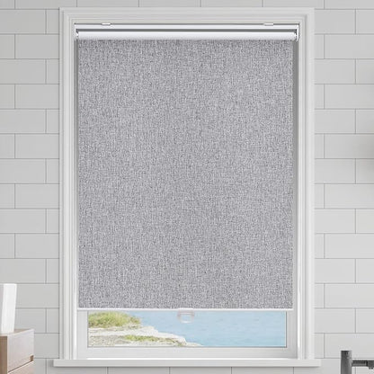 Cordless Roller Shades Blackout Blinds for Windows Room Darkening Rolled Up Shades with Spring System, UV Protection Natural Linen Fabric Window Shades Door Blinds for Home,41" W x 72" H, Heather Grey
