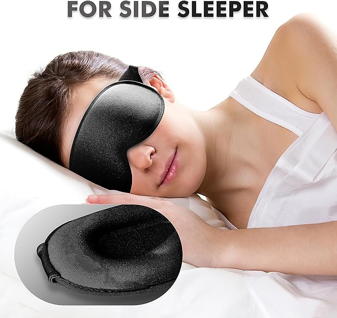 Sleep Eye Mask for Men Women, Lash Extensions 3D Sleeping Mask, Travel Blackout Night Blindfold Eye Shade Cover with Adjustable Strap (Black-3D)