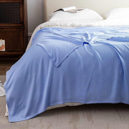 AmyHomie Cooling Blanket Queen Size, 100% Rayon Derived from Bamboo, Cool Summer Blanket for Hot Sleepers Soft Comfy Lightweight Blankets for All Seasons(Periwinkle Blue, 90×90in)
