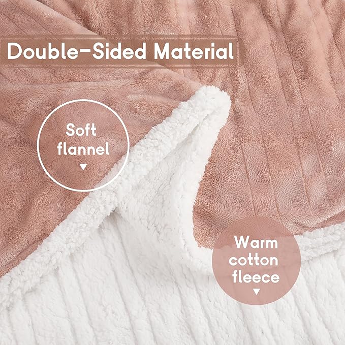 Heated Blanket Electric Throw Size 50''x60'' with 9 Heating Levels, 1-10 Hour Auto Shut Off, Machine Washable, Flannel & Sherpa Double-Sided Soft Warming Blanket for Couch, Bed, Office - Cozy Pink