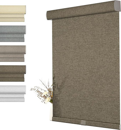 BERISSA Light Filtering Roller Shades for Windows,Cordless Roller Window Shades with Cassette Valance,Linen Roller Blinds,Thermal Insulation Window Shades for Home Door Office. Brown. Custom Sizes