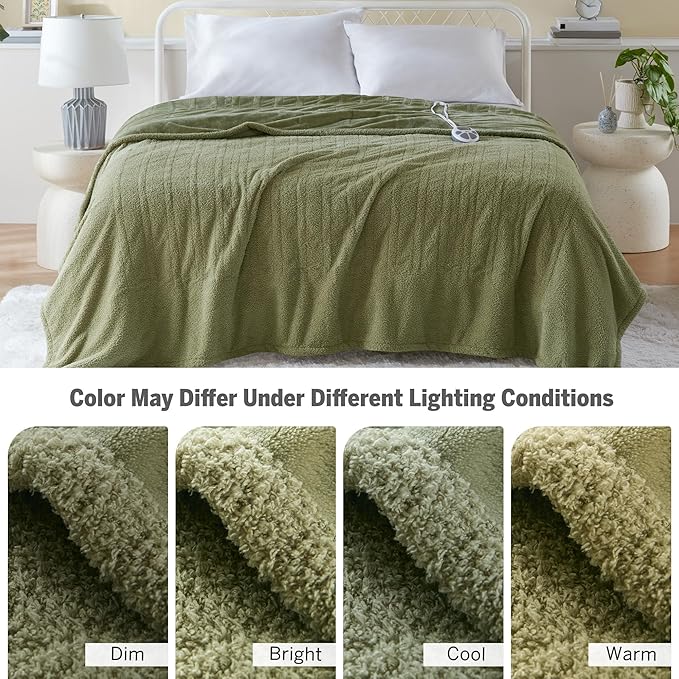Serta Heated Blanket, Electric Twin Size, Soft, Warm, Fuzzy - Auto Shut Off Timer, 10 Lv Heat Setting, ETL Certified, 62" x 84" Sage