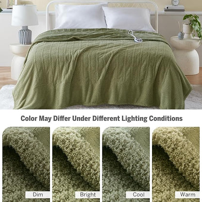 Serta Heated Blanket, Electric Twin Size, Soft, Warm, Fuzzy - Auto Shut Off Timer, 10 Lv Heat Setting, ETL Certified, 62" x 84" Sage