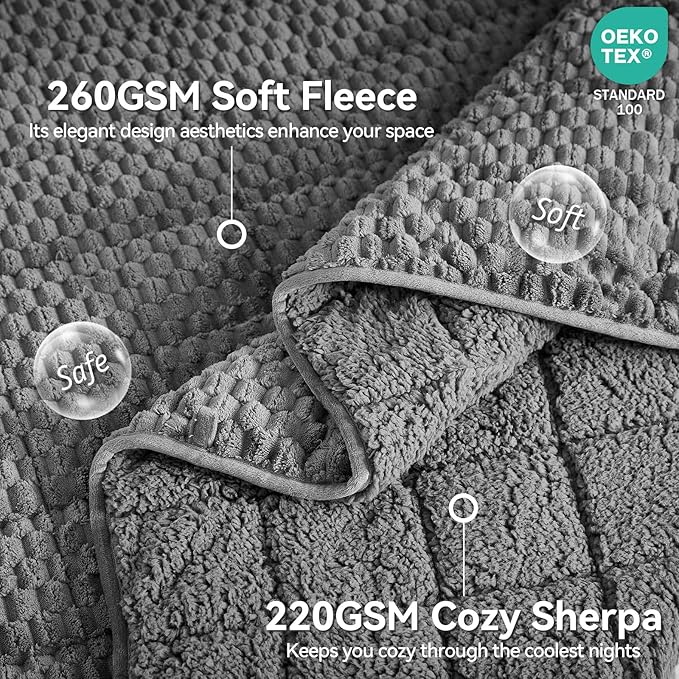 Weighted Blanket Queen Size for Adults,15lbs Jacquard Sherpa Heavy Blanket for Calming and Relax, Dual Sided Ultra Soft Fuzzy Throw Blanket with Glass Beads, 48" x 72" 15lbs, Dark Grey