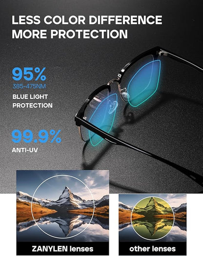 Blue Light Glasses Men Rectangle Large Browline Computer Gaming Glasses Blue Blocker Anti-Glare Uv400 Protection Clear Lens