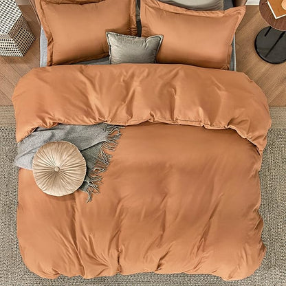 Bedsure Duvet Cover Queen Size - Soft Double Brushed Bedding Set for Kids & Adults, Zipper Closure, 3 Pieces, Includes 1 Duvet Cover (90"x90") & 2 Pillow Shams, NO Comforter, Burnt Orange