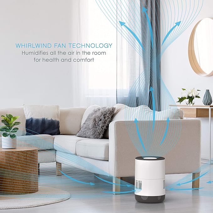 Pure Enrichment MistAire Eva - Mist-Free Evaporative Humidifier with Antibacterial Filter, 2.8-L Tank, 4 Speeds, Large Room Coverage up to 500 sq. ft., Night Light, Auto Shut-Off Timer, No White Dust