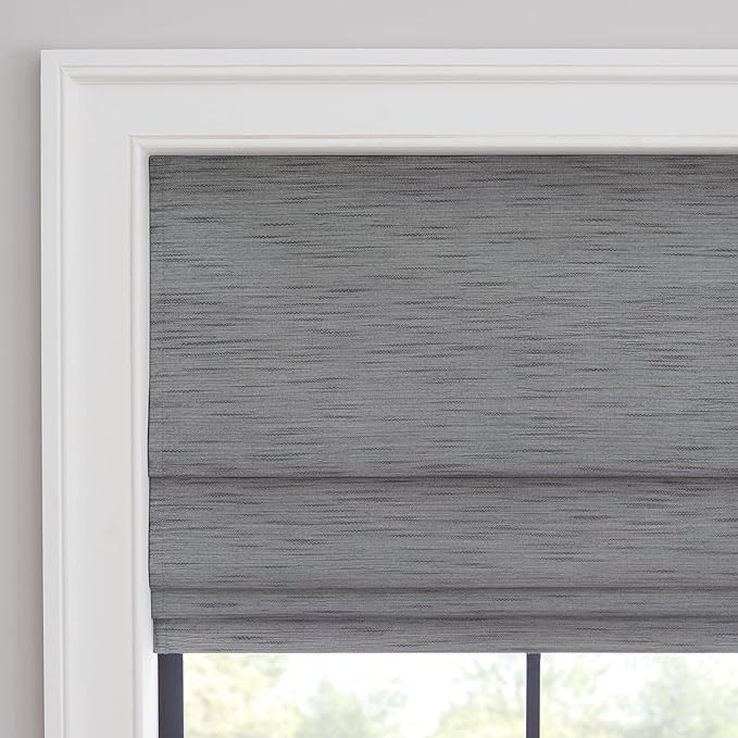 Eclipse Rozel 100% Blackout Window Roman Shade, 31 in Wide x 64 in Long, Cordless, Thermal and Noise Reducing Interior Shade Window Treatment for Home Privacy & Energy-Efficiency, Charcoal