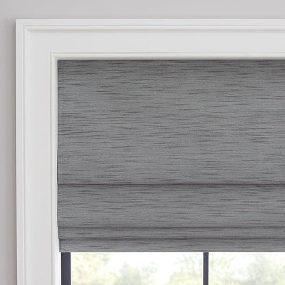 Eclipse Rozel 100% Blackout Window Roman Shade, 31 in Wide x 64 in Long, Cordless, Thermal and Noise Reducing Interior Shade Window Treatment for Home Privacy & Energy-Efficiency, Charcoal