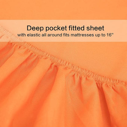 4 Piece Bed Sheet Set (Queen,Orange) 1 Flat Sheet,1 Fitted Sheet and 2 Pillow Cases,Brushed Microfiber Luxury Bedding with Deep Pockets