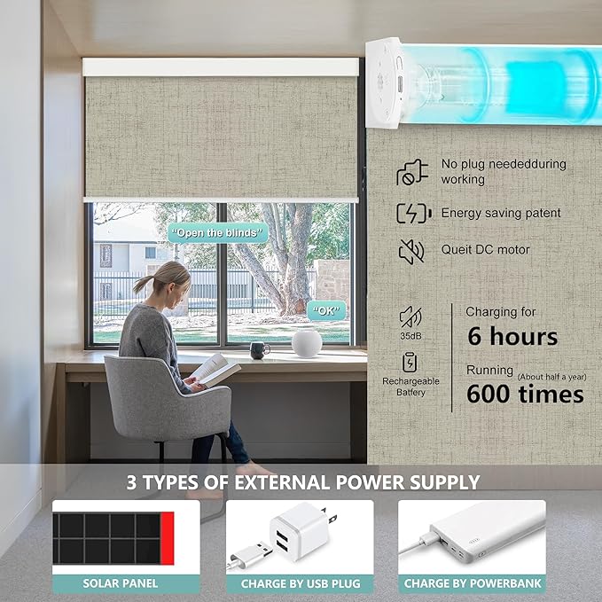 Aprilsmart Motorized Blinds with Remote,Compatible with Apple HomeKit Alexa Google Home- Voice and app Control,Motorized Roller Shades 100% Blackout Custom Size(Vigor Sage-10)