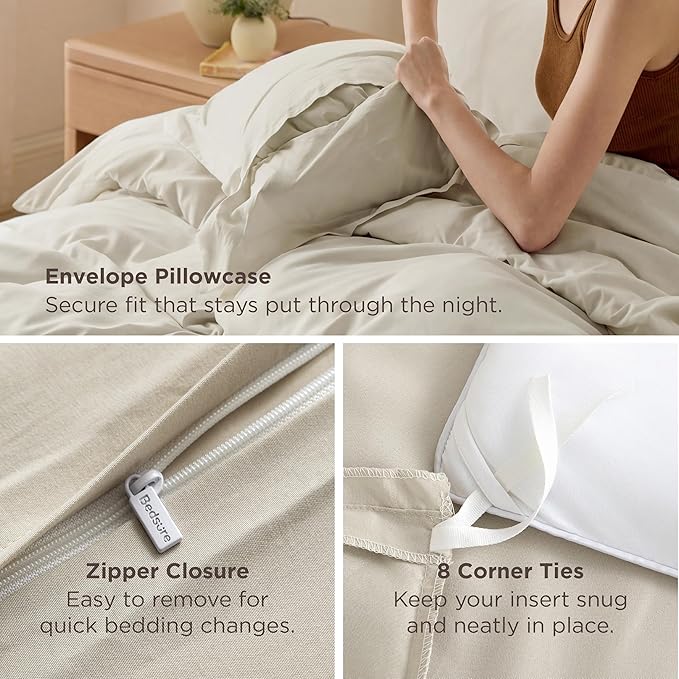 Bedsure Duvet Cover Oversized Queen Size - Soft Double Brushed Bedding Set for Kids & Adults, Zipper Closure, 3 Pieces, Includes 1 Duvet Cover (98"x98") & 2 Pillow Shams, NO Comforter, Linen