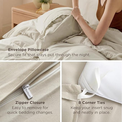 Bedsure Duvet Cover Oversized Queen Size - Soft Double Brushed Bedding Set for Kids & Adults, Zipper Closure, 3 Pieces, Includes 1 Duvet Cover (98"x98") & 2 Pillow Shams, NO Comforter, Linen