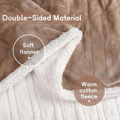 Heated Blanket Electric Throw Size 50''x60'' with 9 Heating Levels, 1-10 Hour Auto Shut Off, Machine Washable, Flannel & Sherpa Double-Sided Soft Warming Blanket for Couch, Bed, Office - Brown