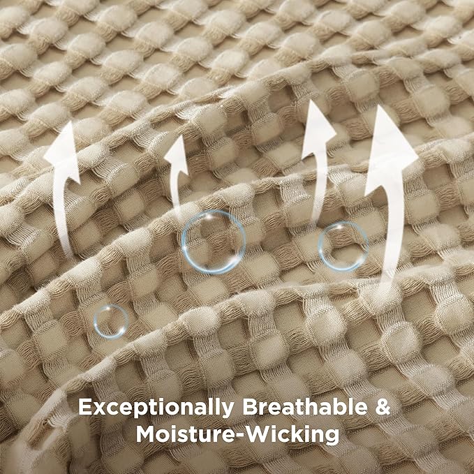 Bedsure Cooling Cotton Waffle Oversized King Blanket - Lightweight Breathable Blankets Rayon Derived from Bamboo for Hot Sleepers, Luxury Throws for Bed and Sofa, 120x96 Inches