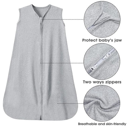 Baby Sleep Sack 6-12 Months Baby Wearable Blanket 100% Rayon Cotton 2-Way Zipper Toddler Sleeping Sack，Comfy Soft Lightweight TOG 0.3(grey)