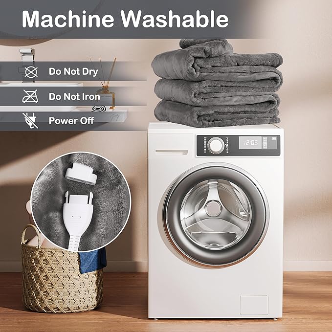Electric Heated Blanket Full Size 72"x84",Fast Heating Throw, Soft Plush Microplush for Bed & Couch, 10 Hours Auto Off & 5 Heating Levels, Machine Washable, Gifts for Grandma & Family-Light Gray