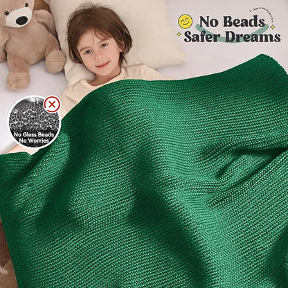 Guohaoi Knitted Weighted Blanket Kids (Green 50"x60" 7lbs) No Beads Cooling Heavy Blanket, Home Decor Breathable Chunky Knit Throw Blanket for All-Season Use