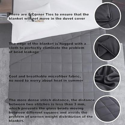 Weighted Blanket (15lbs 60"x80" Queen Size) Cooling Breathable Microfiber Material with Glass Beads Big Heavy Blanket for Adult All-Season Summer Fall Winter Soft Thick Comfort