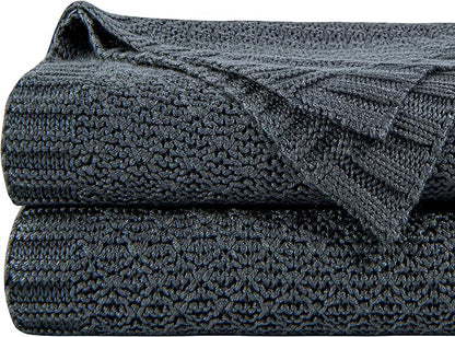 NTBAY Cable Knit Cooling Bed Blanket, Soft and Breathable Oversized Twin Bed Blanket 60x80 Inches Made from Rayon Derived from Bamboo for Bedroom, Travel, Dark Grey
