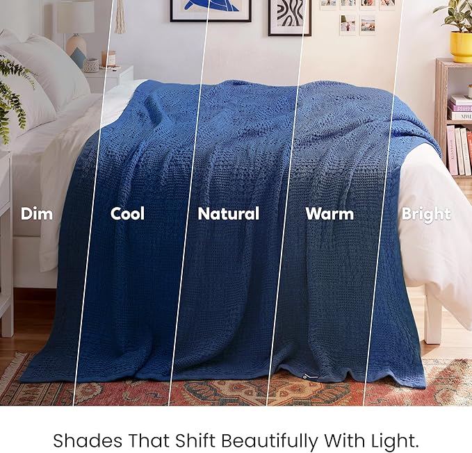 Joiedomi Cooling Waffle Blanket - Turkish Cotton Queen Size Soft Navy Blanket, Summer Breathable of Rayon Derived from Bamboo for Hot Sleepers, Luxuries Throw for Bed, Couch and Sofa, 90x90 Inches