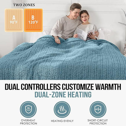 Queen Electric Blanket, Queen Heated Blanket with Two Separate Controllers, Queen Size Large Heating Blanket with 5 Heating Levels & 10 Hours Auto Off, Machine Washable, 84"x90", Slate Blue