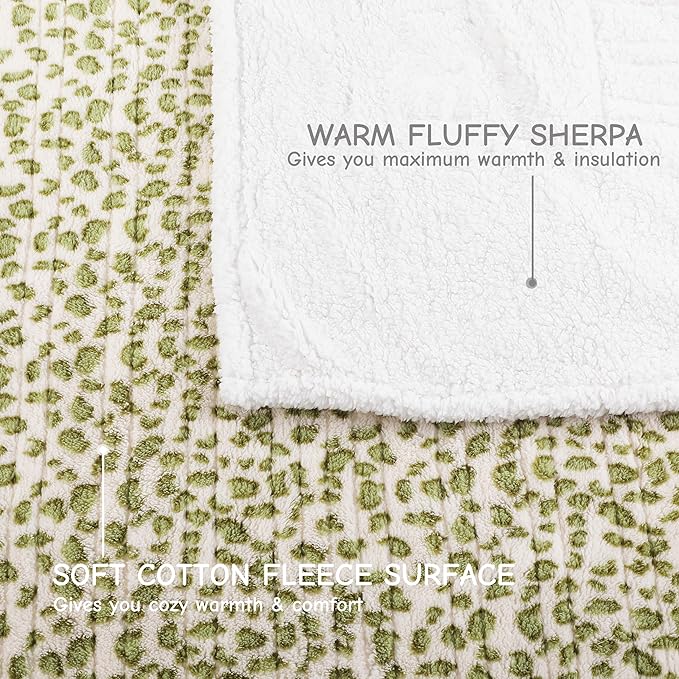 Electric Heated Blanket Full Size 72"x84", Ultra-Soft Plush with Overheat Protection, 9 Adjustable Heat Settings & 10-Hour Auto-Off Timer, Fast Heating for Winter Comfort, Green White Leopard Print