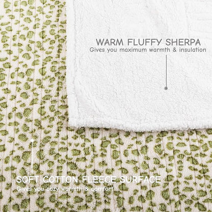 Electric Heated Blanket Full Size 72"x84", Ultra-Soft Plush with Overheat Protection, 9 Adjustable Heat Settings & 10-Hour Auto-Off Timer, Fast Heating for Winter Comfort, Green White Leopard Print