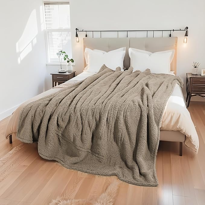 Electric Heated Blanket Twin Size 62"×84" with 9 Heating Levels & 1-10Hs Auto Off, Heating Blankets Double Sided Plush Sherpa, Energy Efficient, Machine Washable, Light Brown