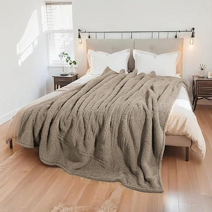 Electric Heated Blanket Full Size 72"×84" with 9 Heating Levels & 1-10Hs Auto Off，Double Sided Plush Sherpa, Energy Efficient, Machine Washable, for Couch & Bed, Light Brown