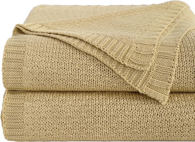 NTBAY Cable Knit Cooling Bed Blanket, Soft and Breathable Oversized Twin Bed Blanket 60x80 Inches Made from Rayon Derived from Bamboo for Bedroom, Travel, Khaki