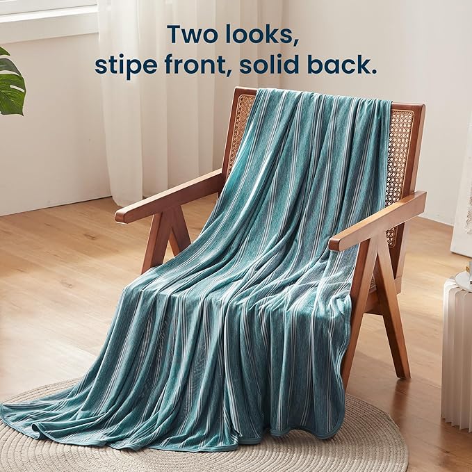 SLEEP ZONE Cooling Blankets for Hot Sleepers, Summer Blanket Thin Lightweight for Bed Couch, Arc-Chill Q-Max 0.5 Cooling Blanket King Size on Night Sweats (Green Striped, 108''x90'')