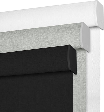 BERISSA Cordless Blackout Roller Shades for Windows,Free-Stop Linen Fabric Windows Blinds with Cassette Valance,Thermal Insulated UV Protection Roller Blinds for Home Office. Black.21 W x 48" H