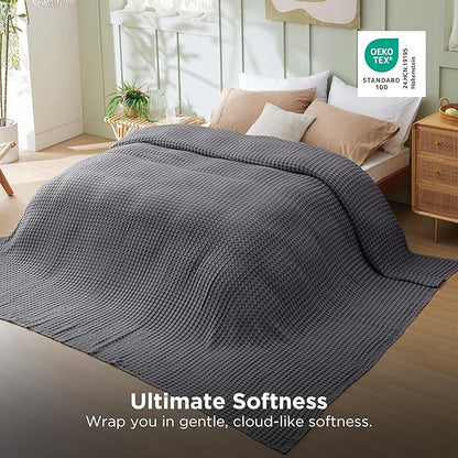 Bedsure Cooling Cotton Waffle Oversized King Blanket - Lightweight Breathable Blankets Rayon Derived from Bamboo for Hot Sleepers, Luxury Throws for Bed and Sofa Dark Grey, 120x96 Inches