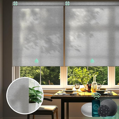 Yoolax Motorized Blinds with Remote, Room Darkening Smart Blinds Work with Alexa Google Home, Automatic Roller Shades for Indoor Windows Living Room, Custom Size (Shiny Grey)