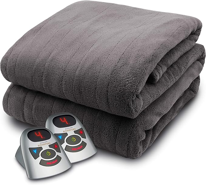 Biddeford Blankets Micro Plush Electric Heated Blanket with Digital Controller, Queen, Grey