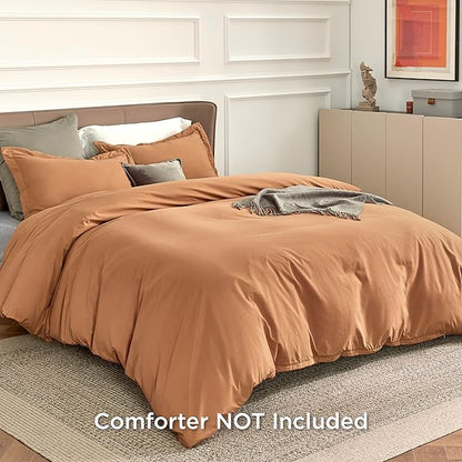 Bedsure Duvet Cover Queen Size - Soft Double Brushed Bedding Set for Kids & Adults, Zipper Closure, 3 Pieces, Includes 1 Duvet Cover (90"x90") & 2 Pillow Shams, NO Comforter, Burnt Orange