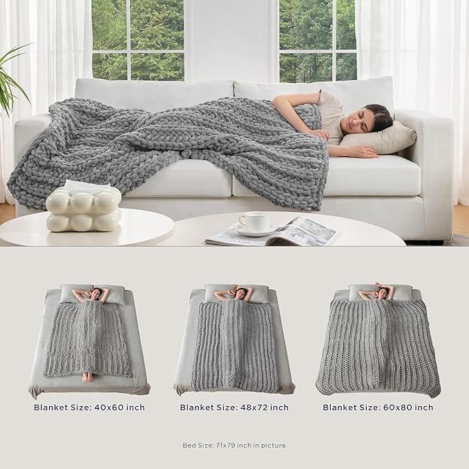 Maetoow Handmade 15 lb Soft Knitted Weighted Blanket, 48x 72 In Breathable Chunky Knit Gravity Blanket Throw, Home Decor for Sofa Couch bed, Cream