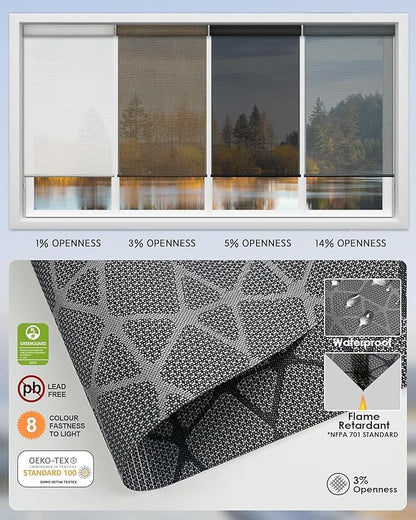 Yoolax Motorized Solar Shades Light Filtering Motorized Blinds with Remote Smart Blinds Work with Alexa Flame Retardant Roller Shades for Windows Home Office Custom (3% Openness Geometric Black)