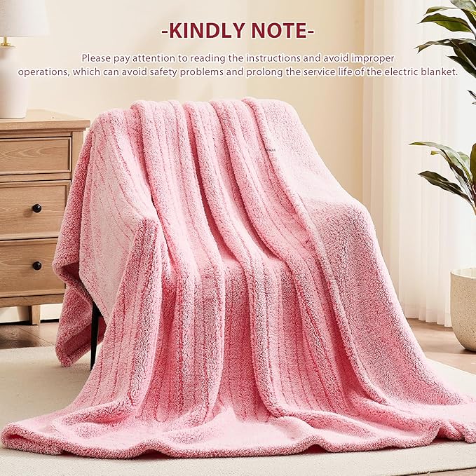 Heated Electric Blanket King Size - 100"x90" Flannel Heating Blanket with 10 Heating Levels & 5 Time Settings Over-Heat Protection, Winter Warmer for Adults with ETL Certification（Pink）