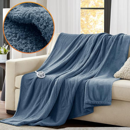 Serta Heated Blanket, Electric Full Size Blanket, Soft, Warm, Fuzzy Heating Blanket Full for Office, Couch, 1-12 hr Auto Shut Off Timer, 10 Lv Heat Setting, ETL Certified, Full 77" x 84" Navy