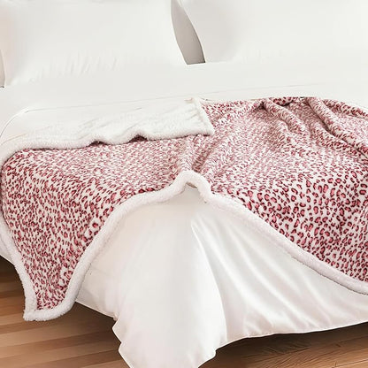 Electric Heated Blanket Throw Size 50"×60" with 9 Heating Levels & 1-10 Hs auto Off, Heating Throw Double Sided Sherpa, Energy Efficient, Machine Washable, Leopard Print Pink & White