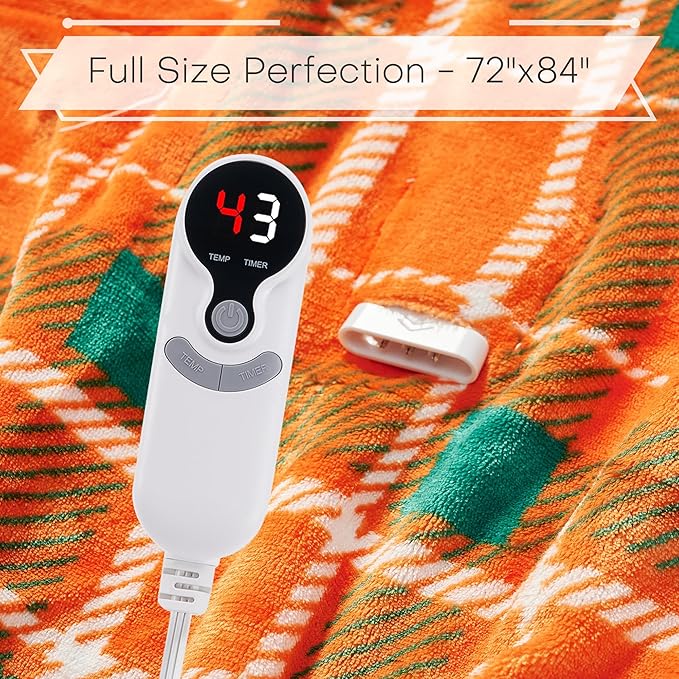 LUXIAN Electric Heated Blanket Full Size 72"x84" - Microplush & Sherpa Fabric Dual-Sided, 9 Heat Settings & 1-10 Hours Auto Off, Cozy Warming Throw for Home, Office, or Bed, Machine Washable, Orange