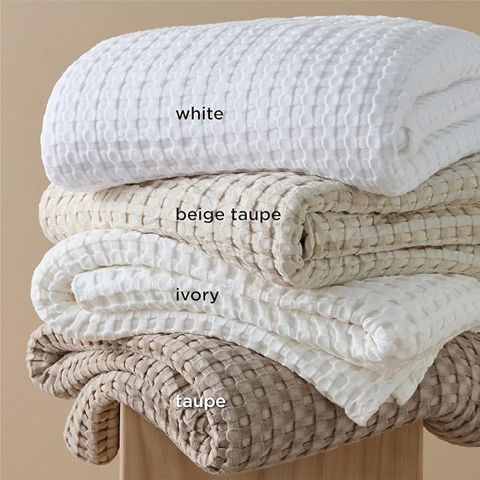 Bedsure Cooling Waffle Queen Size Blanket - Lightweight Cotton Spring Blanket of Rayon Derived from Bamboo for Hot Sleepers, Luxury Throws for Bed, Couch and Sofa, Ivory, 90x90 Inches