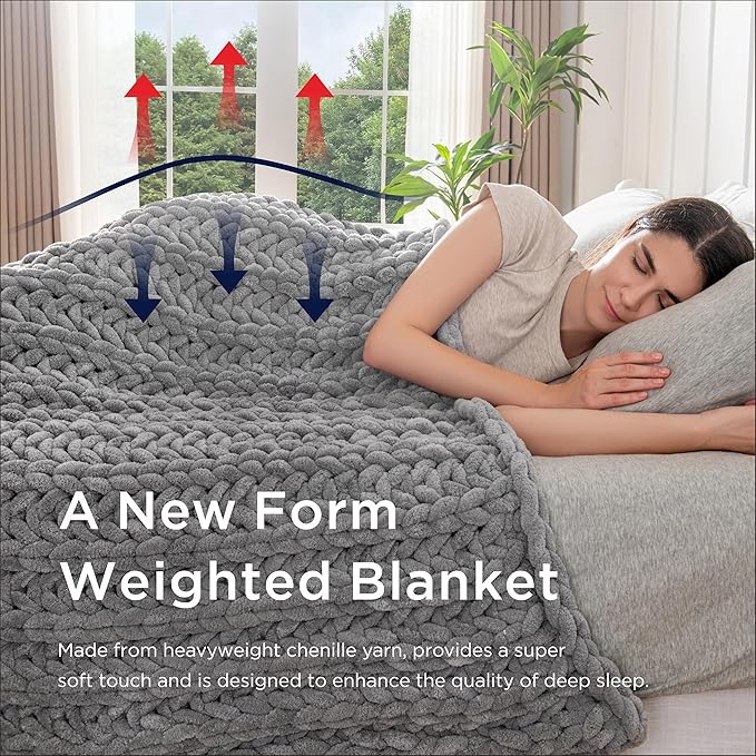Maetoow Handmade 10 lb Soft Knitted Weighted Blanket, 40 x 60 in Breathable Chunky Knit Gravity Blanket Throw, Home Decor for Sofa Couch Bed, Light Grey