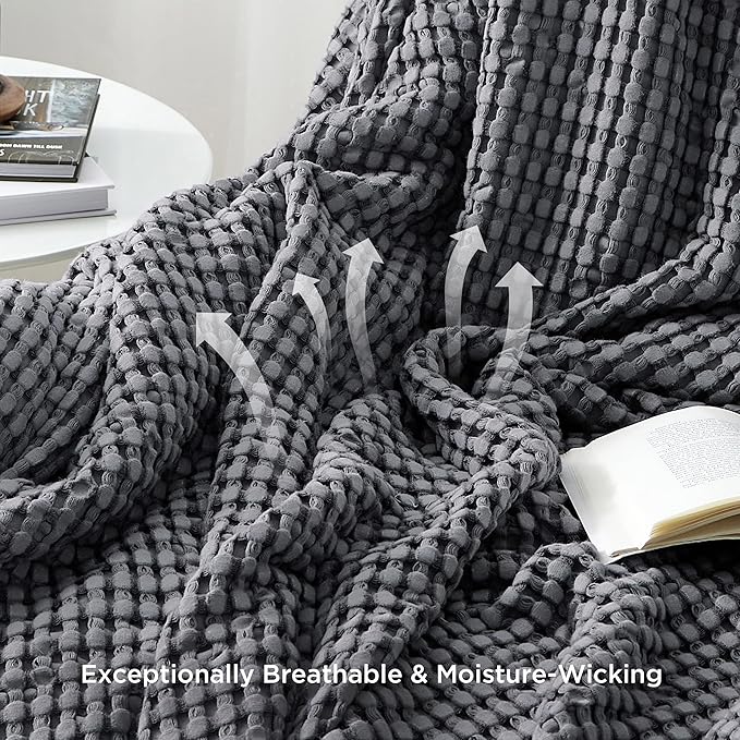 Bedsure Cooling Cotton Waffle Twin XL Blanket - Lightweight Breathable Blanket of Rayon Derived from Bamboo for Hot Sleepers, Luxury Throws for Bed, Couch and Sofa, Dark Grey, 66x90 Inches